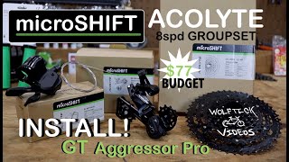 GT Aggressor Pro gets microSHIFT Acolyte 8spd Groupset 1246t Install  Pedals amp Grips [upl. by Yzus755]