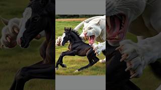 Black horse vs white panther fight for baby horse whitelion lion animalbattle animals shorts [upl. by Groome321]