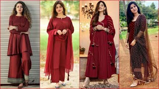 Beautiful Maroon Colour Dress Design  Maroon kurti Design  Maroon Shalwar Kameez [upl. by Durst396]