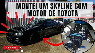 SKYLINE R34 COM MOTOR TOYOTA 1JZ SWAP DE MOTOR FEITO AQUI NO BRASIL BY HASHILOKO [upl. by Tadashi]