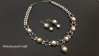 Bicone Beaded Bridal Necklace TutorialBeaded Pearl wedding NecklaceBeaded Garland Necklace Set [upl. by Nada]