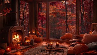 Peaceful Autumn Cozy Cabin 🍂 Soft Rain and Fireplace Sounds for Sleep Relaxation or Study [upl. by Dalis272]