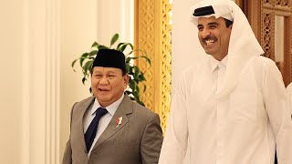 Momen Menhan Prabowo menemui Emir Qatar Yang Mulia Sheikh Tamim bin Hamad Al Thani [upl. by Ellehcir310]