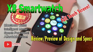 X8 Smartwatch Unboxing Review  Specs Menus and Features [upl. by Ahseket]