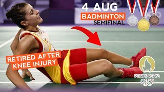 4 Aug⁉️Carolina Marin Retired after knee injury semifinal badminton Olympic Paris [upl. by Annwahs]