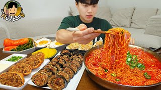 ASMR MUKBANG 직접 만든 해장 열라면 김밥 김치 유부초밥 먹방 RAMYEON amp KIMBAP MUKBANG EATING SOUND [upl. by Leid]