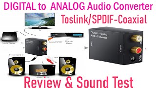 Digital to Analog Converter TOSLINK Optical and Coaxial input Stereo Output Review and Sound Test [upl. by Yvan]