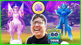 Worlds First Origin Palkia And Dialga with Exclusive Research  Pokemon GO Los Angeles Sinnoh Tour [upl. by Ellecrag]