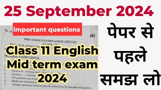 class 11 english Mid term question paper 2024  english paper class 11th  important questions 2024 [upl. by Elsa343]