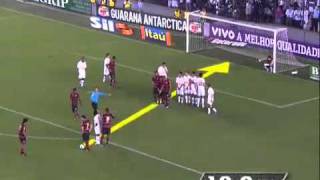 Gol de Falta do Ronaldinho Por baixo da barreira contra Santos 4 x Flamengo 5 [upl. by Tohcnarf]