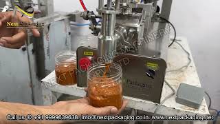 quotEfficient SemiAutomatic Pickle Filling Machine with Stirrer packagingsolutions  picklefilling [upl. by Pepillo]