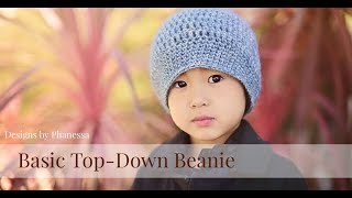 Crochet Basic Top Down Beanie Tutorial Any Size [upl. by Naesyar]