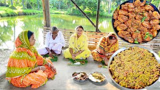 চিংড়ি মাছের ভুনা সাথে কলা থোড়ের ডালনা একদম গ্রাম্য দুটি রান্না সাথে দুপুরে খাওয়া দাওয়া [upl. by Salita]