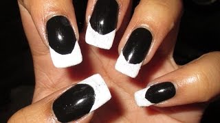 Black amp Sparkly White French Tip  DIY Nail Art Tutorial  Mani vs Pin 7 [upl. by Jeu]