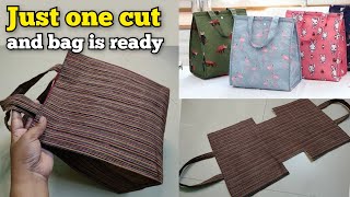 Just with one rectangle piece  Lunch box bag making at home Bag cutting and stitchingDIY Tote Bag [upl. by Deyes]