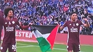 Leicester citys wesley fofana and hamza choudhury wave palestinian flag in fa CUP final [upl. by Tailor]