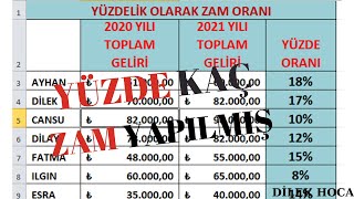 EXCEL YÜZDE HESAPLAMA  EXCEL ZAM ORANI HESAPLAMA [upl. by Qooraf628]