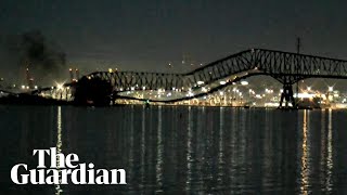 Moment bridge collapses in Baltimore after cargo ship collision [upl. by Anyad]