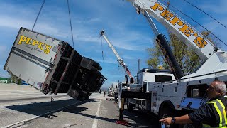 Tractor Trailer Rollover Accident  Uprighted in MidAir [upl. by Merci]