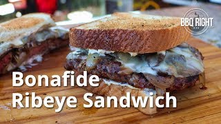 Delicious Ribeye Sandwich Grilled over Charcoal and topped with Mushrooms Onions amp Cheese [upl. by Ahsiak911]