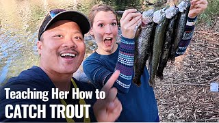 Trout Fishing Using Mini Jigs HER FIRST TIME [upl. by Alyks]