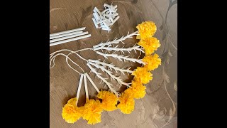 DIY Quick Craft TubeRose Flower making with plastic straws  Marigold Flowers with table cover [upl. by Eanert]