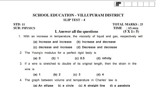 11th Physics slip test 4 Question paper Villupuram District 2024 [upl. by Ferd]