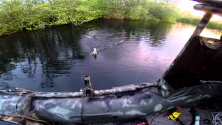 Inflatalble boat fishing catching bass on rubber worms [upl. by Lillian]