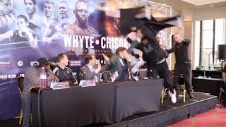 UNBELIEVABLE  DERECK CHISORA LAUNCHES TABLE AT DILLIAN WHYTE IN MIDDLE OF PRESS CONFERENCE [upl. by Dulcy]