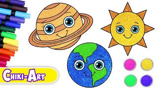 How to Draw Planets  Solar System Drawing  Drawing amp Coloring For Kids  Chiki Art [upl. by Aloke]