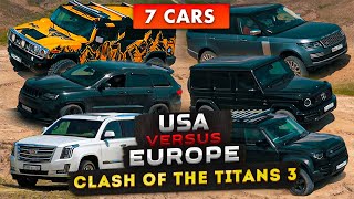 SUV Battle 2021 Clash of the Titans 3  Hummer H2 Escalade Jeep vs Mercedes G63 amp Range Rover [upl. by Molli]