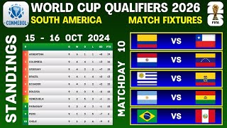 WORLD CUP QUALIFIERS 2026  CONMEBOL  SOUTH AMERICA  FIXTURES amp STANDINGS  MATCHDAY 10 [upl. by Rehtnug]