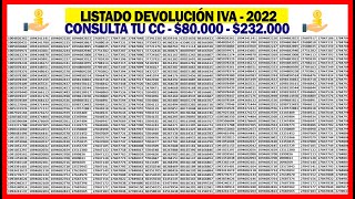 Listado Devolucion IVA 2022  Consulta tu cc 80000  232000 [upl. by Bevin408]