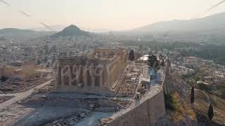 Athens Greece Acropolis of Athens in the light of the morning sun Summer Stable Aerial View [upl. by Eerot]