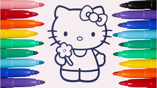 Come Colorare Hello Kitty  Tutorial per Bambini  Disegni da colorare [upl. by Anitsud]