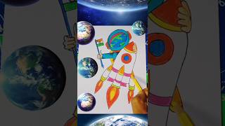 Rocket in space drawing for beginners with colours  Time Lapse tutorial [upl. by Yrogreg]