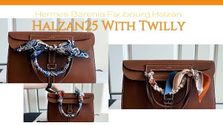 愛馬仕Halzan25綁Twilly簡易三式｜3 Ways to style Hermès Halzan25 with Twilly｜福寶馬鞍皮 [upl. by Noivert]