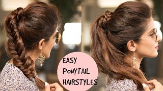 EASY Braided Ponytail Hairstyles for College SchoolWork  Pouf with Ponytail for medium hair [upl. by Roane467]