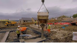 Excavator 360 Pouring a foundation with a Concrete skip and a bit of site banter [upl. by Nylatsirk]