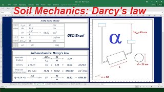 Darcys law alpha OneDimensional Flow of Water Through Soils Excel Spreadsheet soilmechanics [upl. by Agnimod]