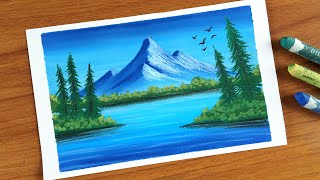 Easy Oil Pastel Landscape painting for beginners  MOUNTAIN SCENERY  Oil Pastel Drawing [upl. by Cohby]