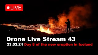 LIVE 230324 Day 8 New volcano eruption in Iceland drone live stream [upl. by Thomson267]