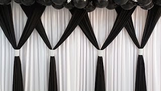 Como Fazer Painel de Cortinário Para Decoração de Festas Com Coluna de Balão Preto e Prata Montar [upl. by Aynotak]