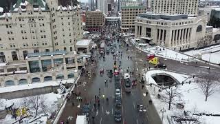 Ottawa Drone view intersection Rideau and Elgin downtown for freedom convoy 1302022 [upl. by Maurer659]