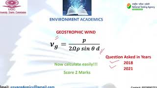 Geostrophic Wind Calculation  UGC NET   ENVIRONMENTAL SCIENCES  Easy Calculation  ugcnet [upl. by Chlo]