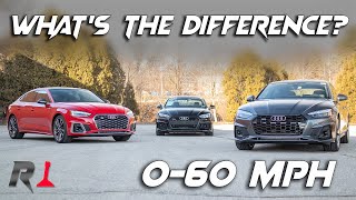 2021 Audi A5 vs S5 vs RS5 060 Test A5 40 amp 45 [upl. by Nesahc]