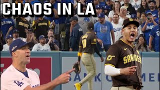 Dodgers Fans THROW Objects At Padres Players And Manny Machado Challenges Pitcher To A Fight [upl. by Abott]