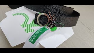 United Colors of Benetton Men Black Solid Leather Belt Unboxing [upl. by Carothers]