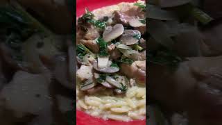 Orzo Pasta Chicken Thighs Spinach Mushrooms in a White Wine Garlic Lemon Sauce recipe shorts [upl. by Lobell]