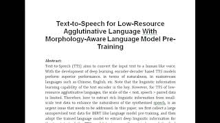 Text to Speech for Low Resource Agglutinative Language With Morphology Aware Language Model Pre Trai [upl. by Desta]